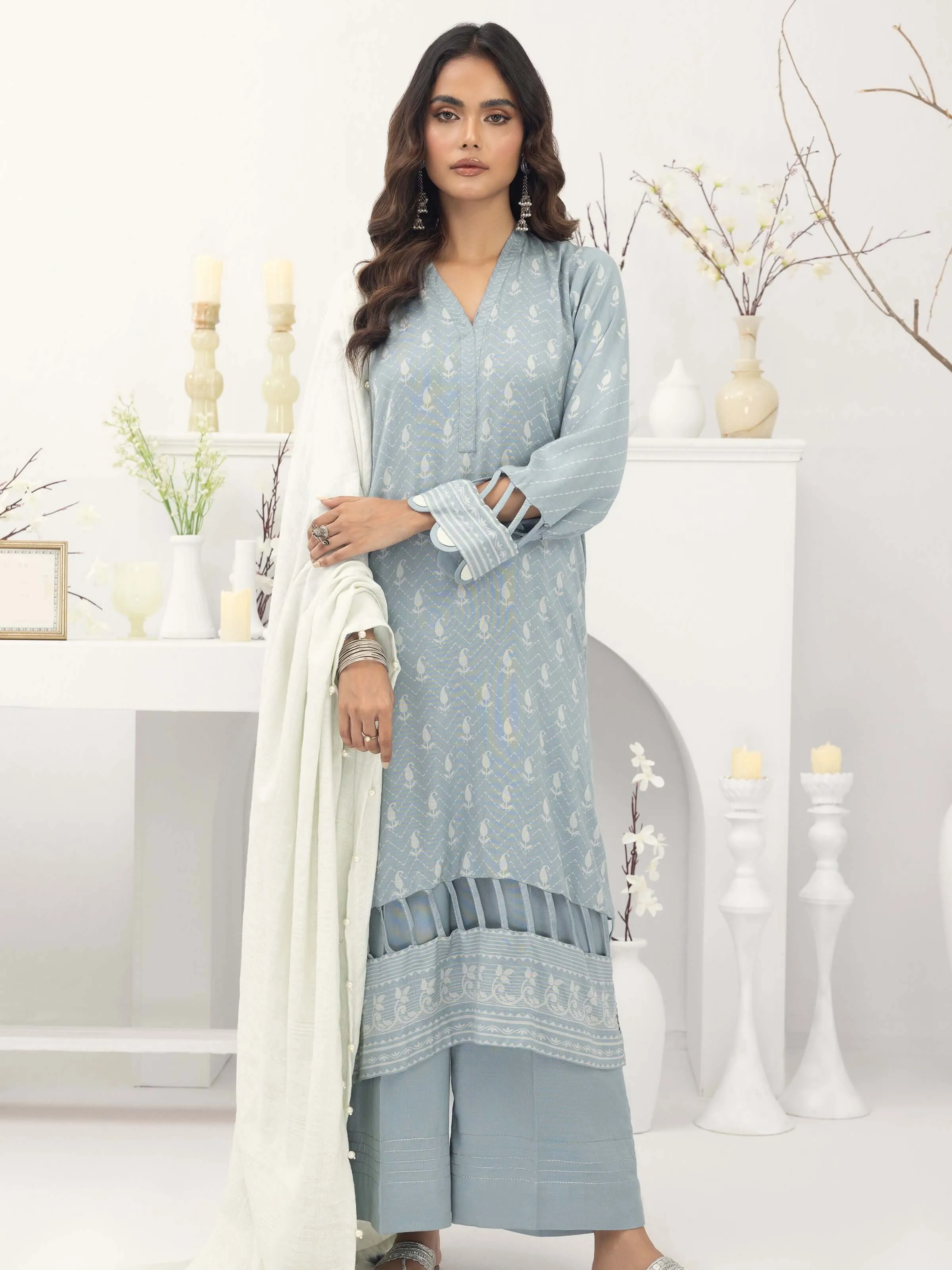 Lakhany by LSM Pashmina Printed Unstitched 3Pc Suit LG-SR-0131-B