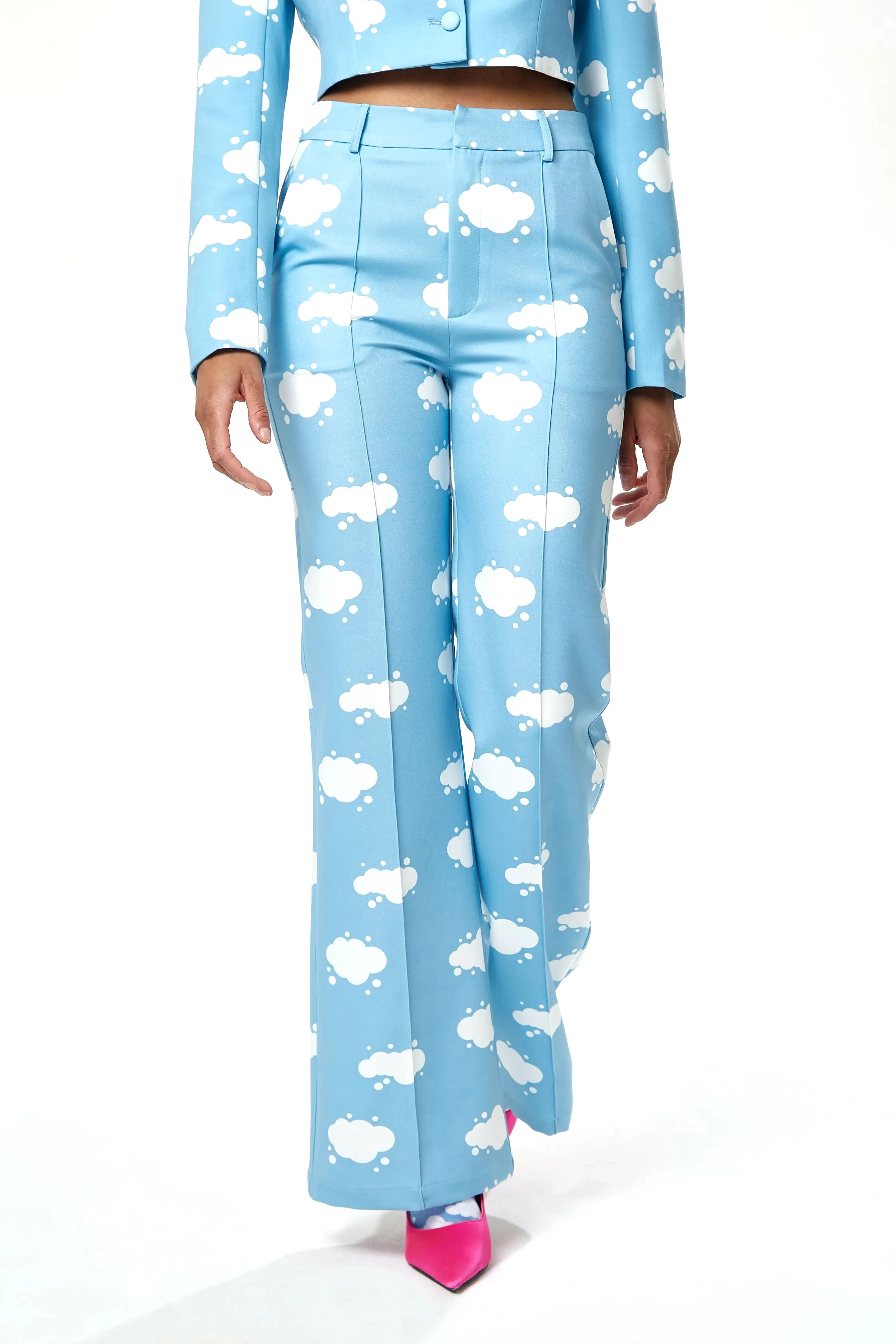 Liquorish Cloud Print Suit Trousers In Blue