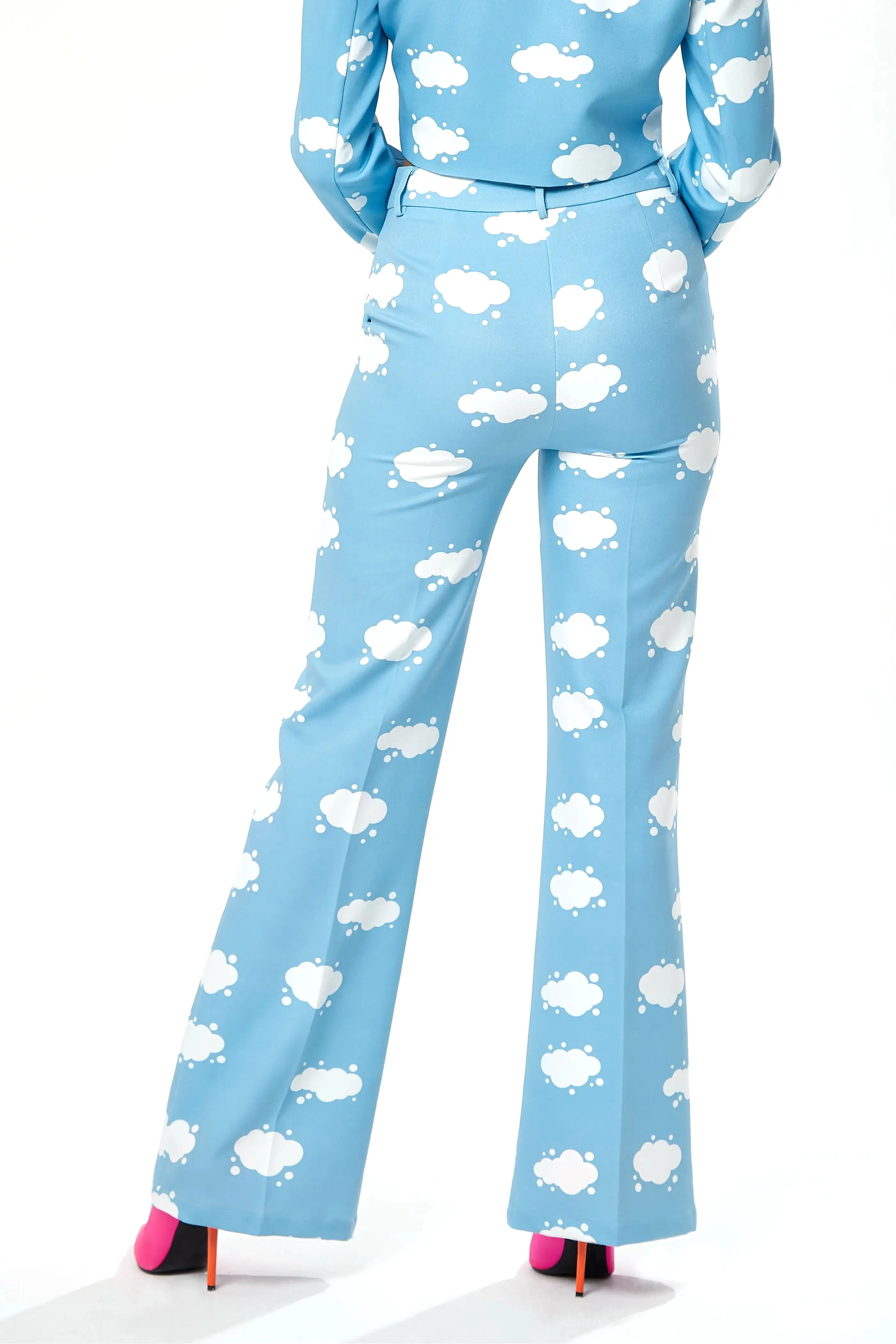 Liquorish Cloud Print Suit Trousers In Blue