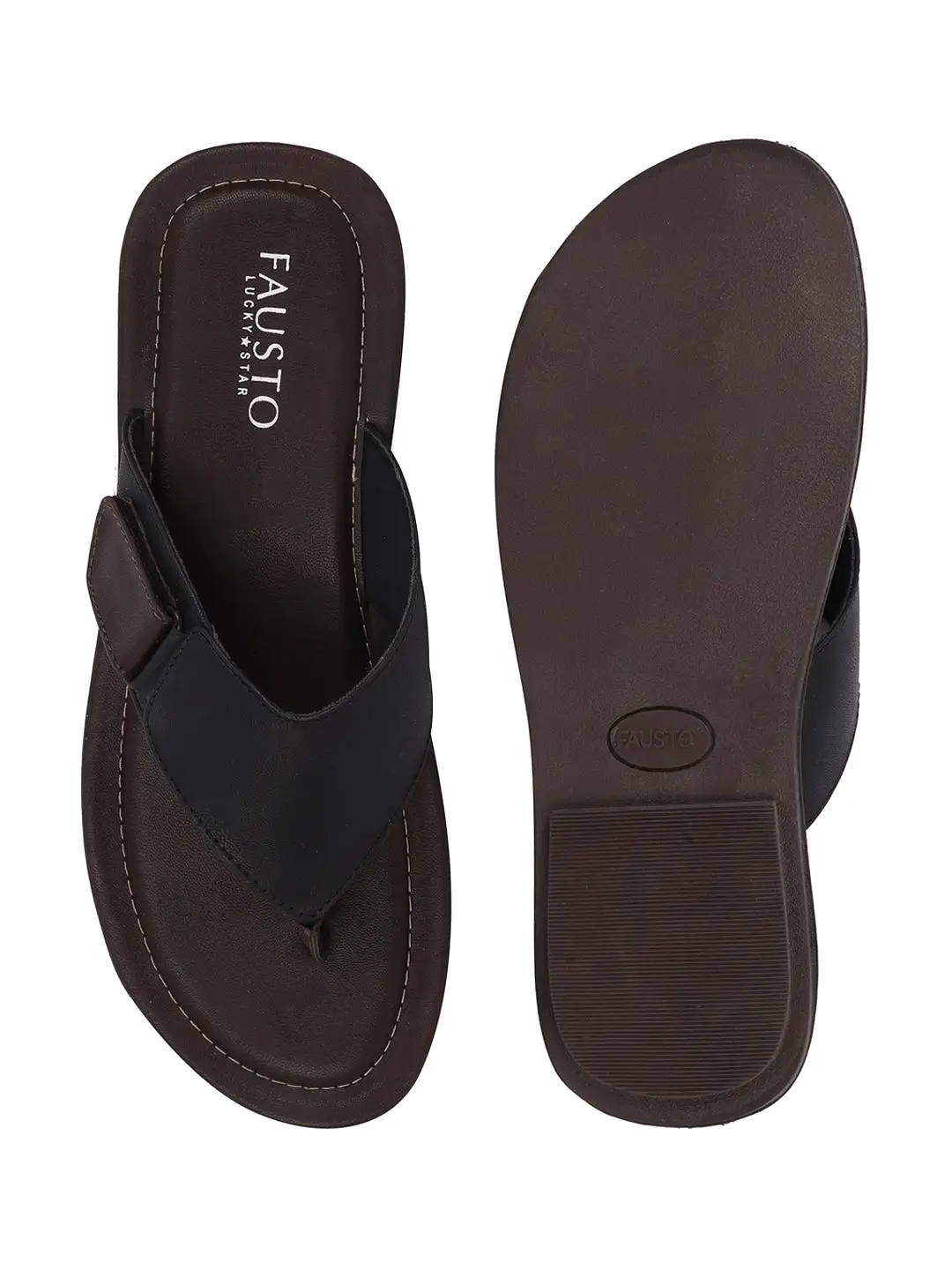 Men Black Slip On Indoor & Outdoor Slippers With Buckle Strap