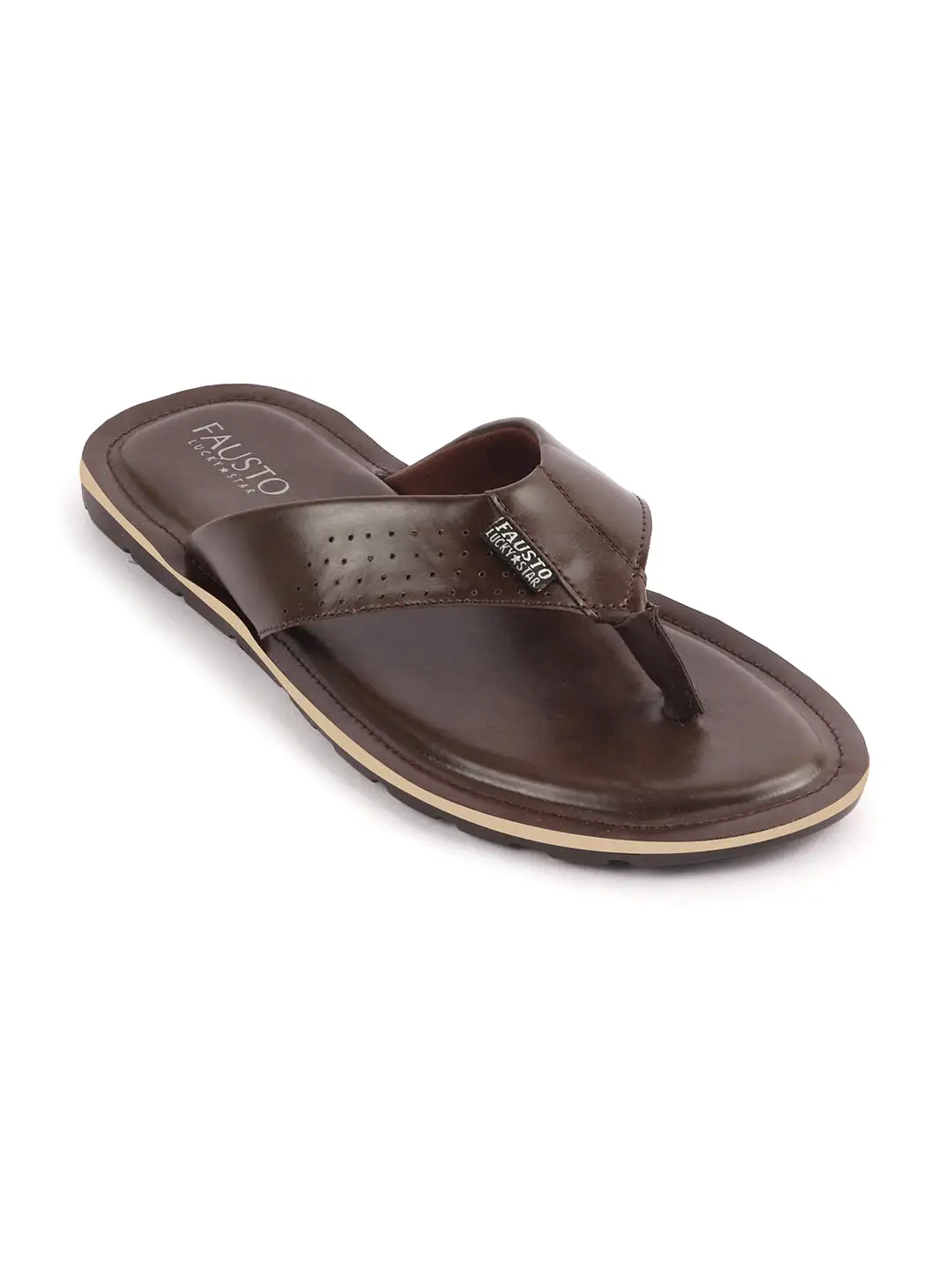 Men Brown Daily Indoor Outdoor Slip On Thong Slipper