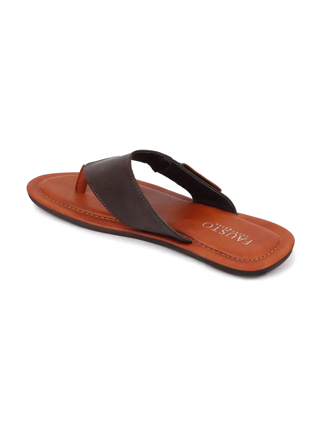 Men Brown Slip On Indoor & Outdoor Slippers With Buckle Strap