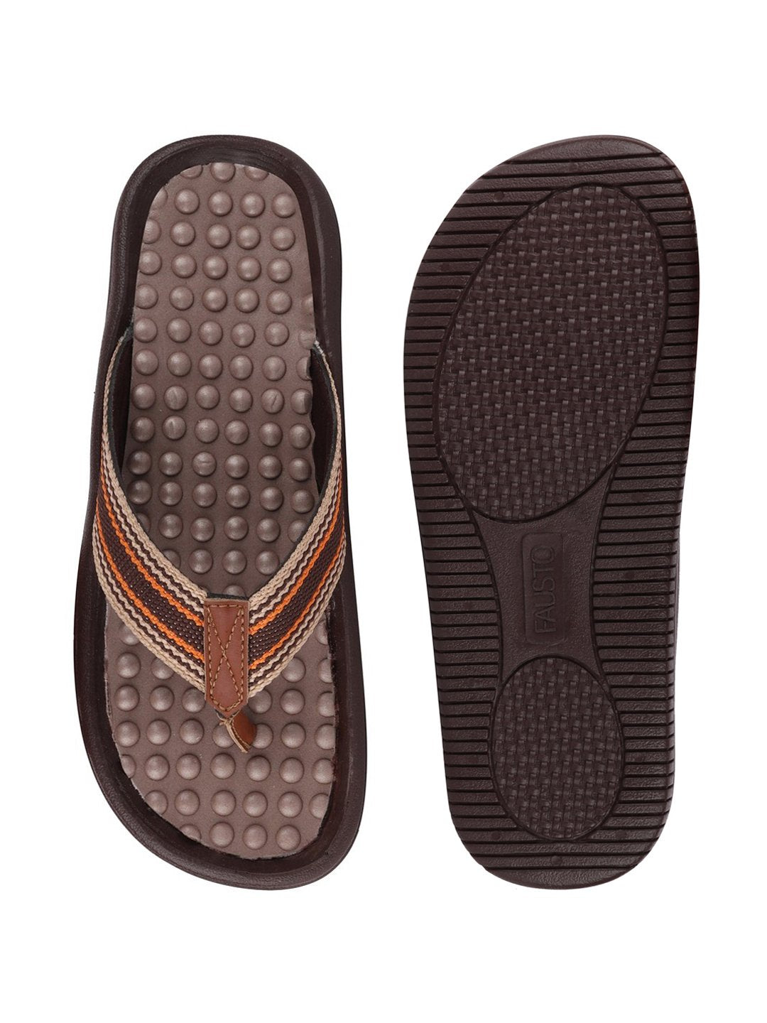 Men Brown/Orange Casual Slip-On Slippers