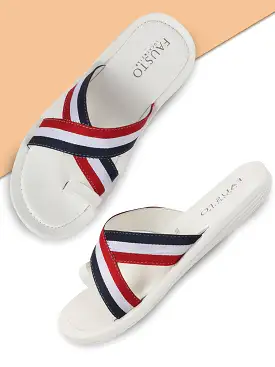 Men Multi Criss Cross Stripes Toe Ring Slippers & Flip Flops