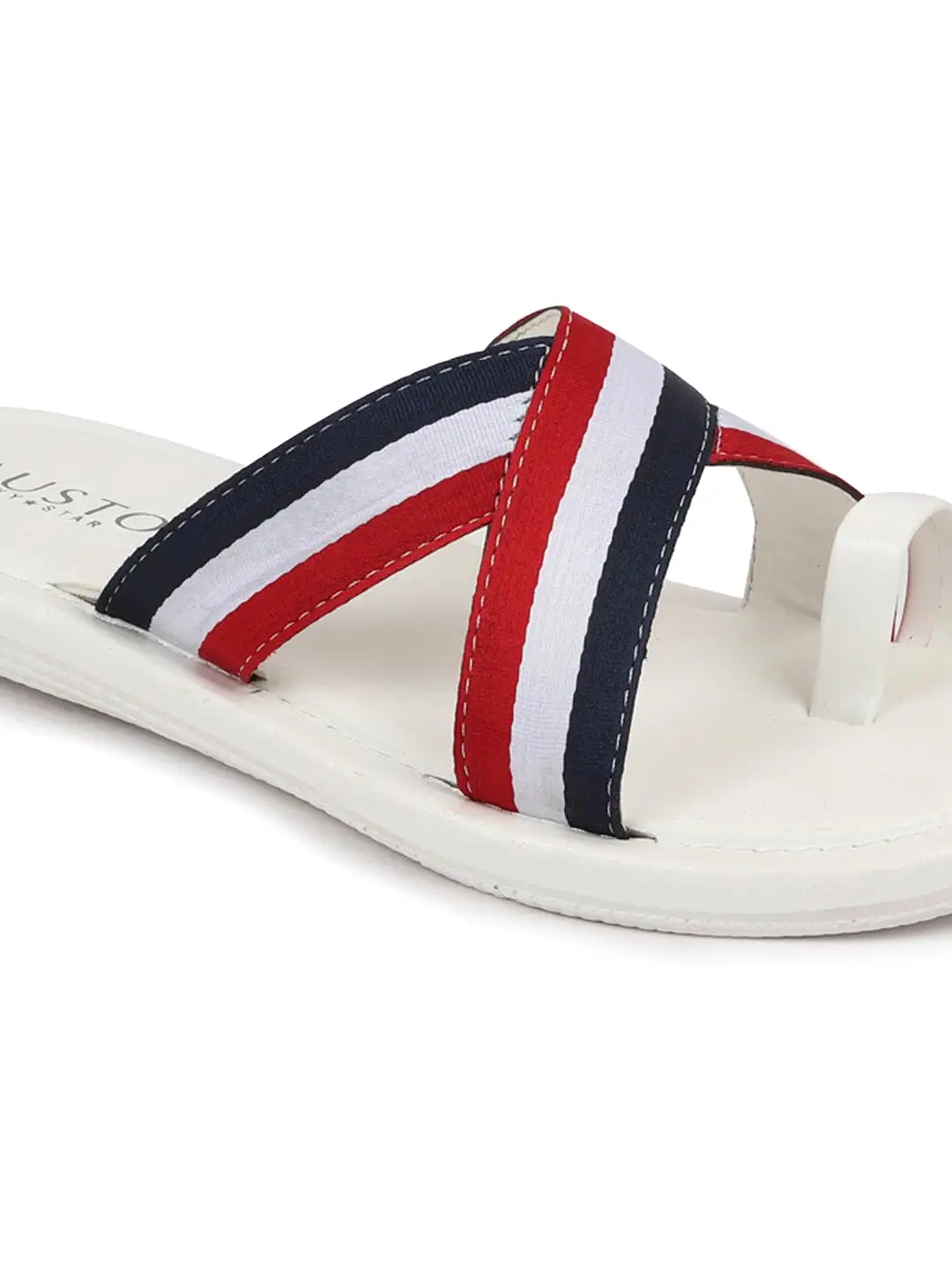 Men Multi Criss Cross Stripes Toe Ring Slippers & Flip Flops