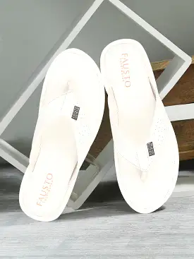 Men White Daily Indoor Outdoor Slip On Thong Slipper