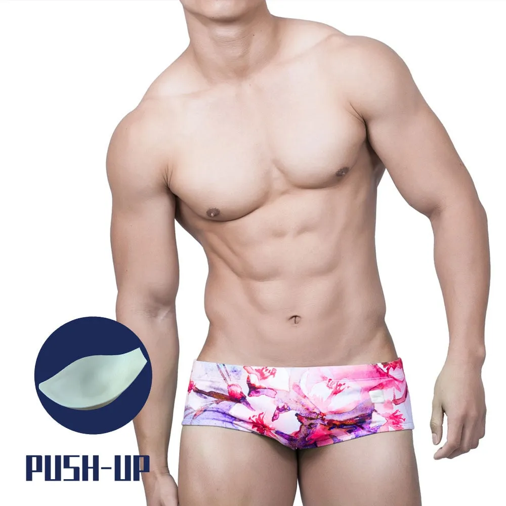 Men's Flower Pattern Quick Drying Outdoor Surf Board Swimwear Briefs