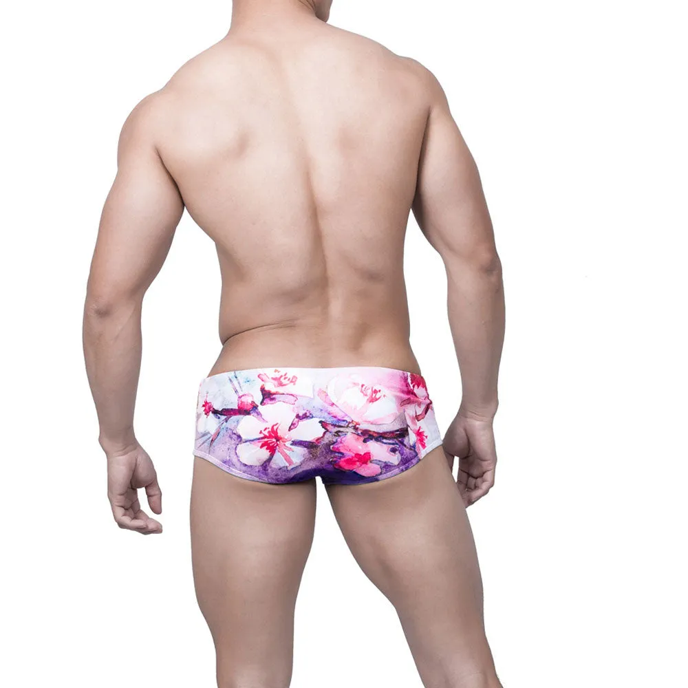 Men's Flower Pattern Quick Drying Outdoor Surf Board Swimwear Briefs