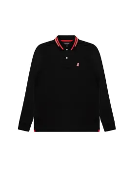 Men's Long Sleeve Striped Polo Shirt - Black Beauty A213