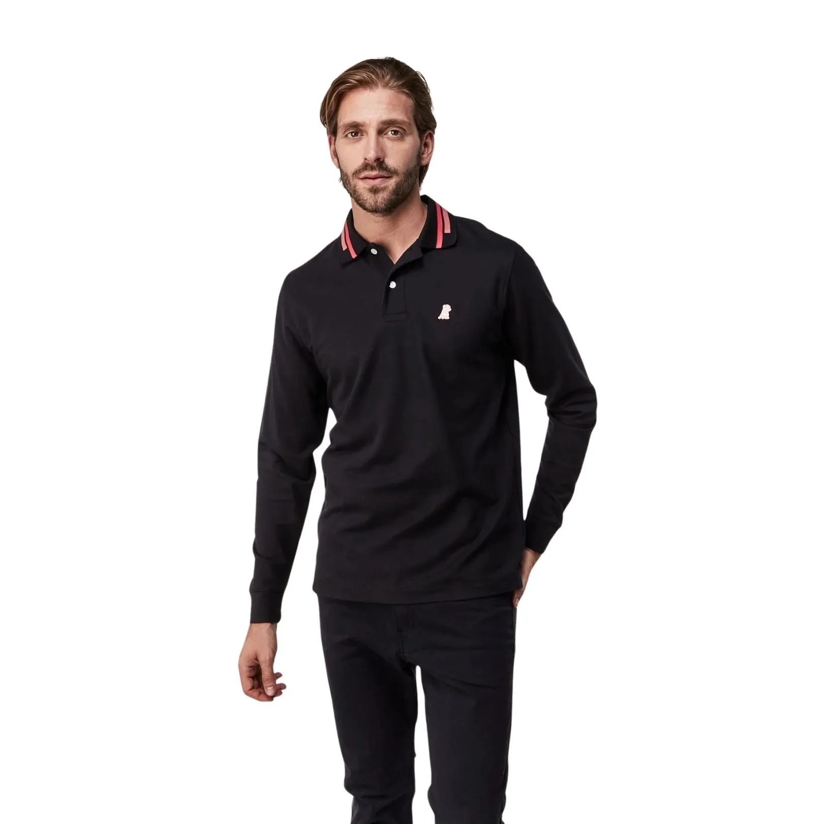 Men's Long Sleeve Striped Polo Shirt - Black Beauty A213