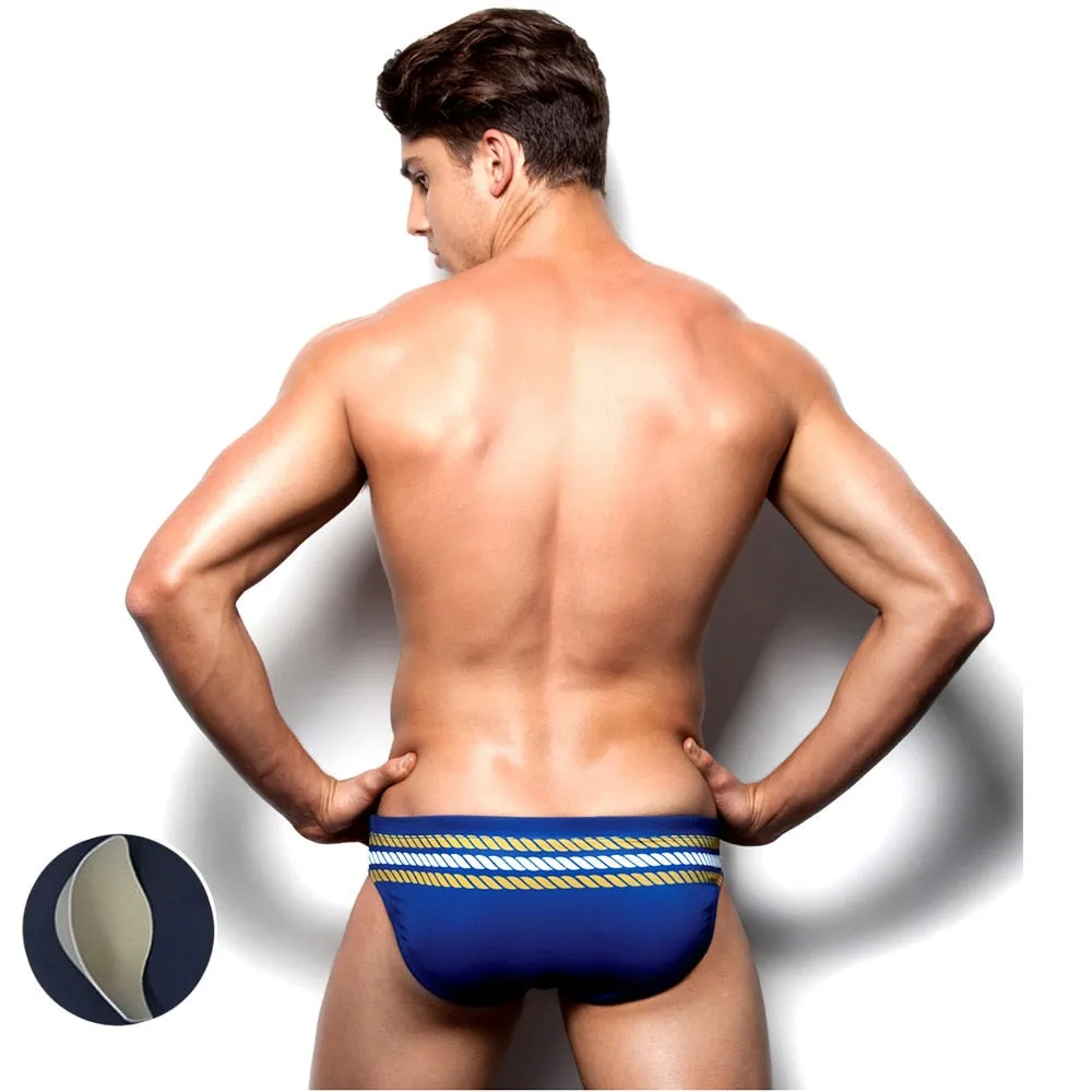 Men's Summer Sexy Striped Pattern Push-up Surfing Swimwear Briefs