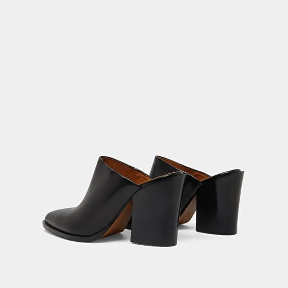 Mules with high heels in black leather