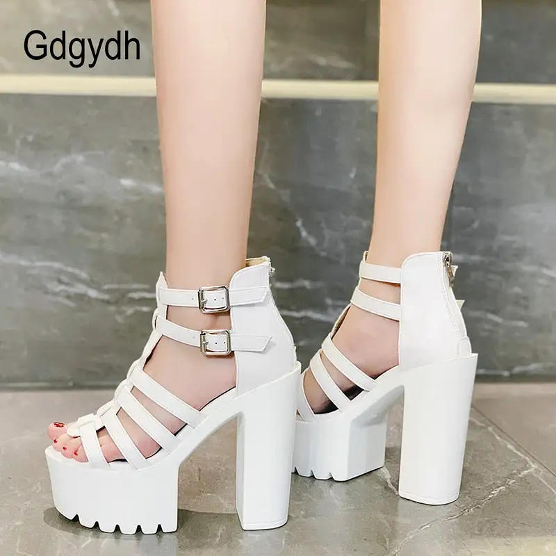 Open Toe Platform Sandals Women Chunky Heel Gladiator Shoes T-tied Thick Waterproof  High Heels