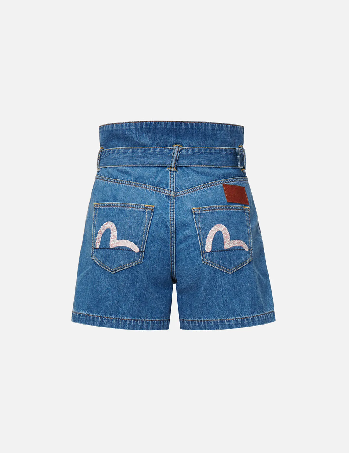 Pattern Seagull Embroidered Paper Bag Denim Shorts