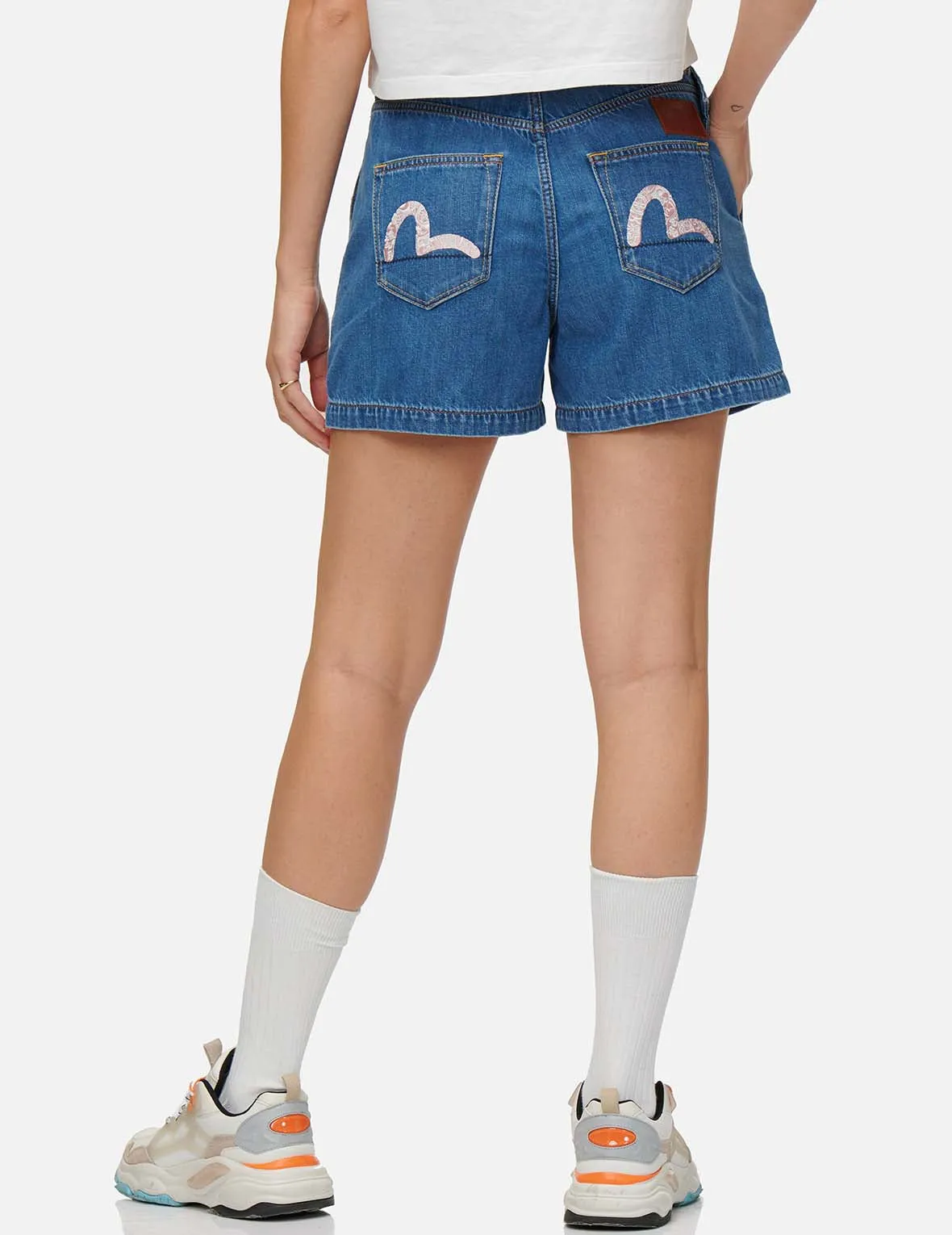 Pattern Seagull Embroidered Paper Bag Denim Shorts