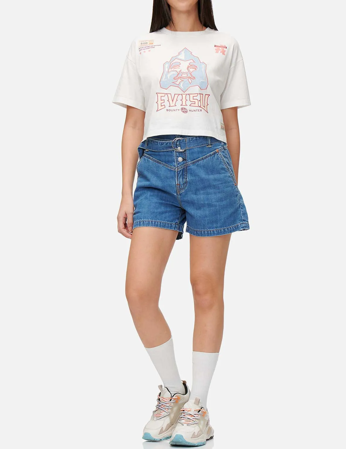 Pattern Seagull Embroidered Paper Bag Denim Shorts