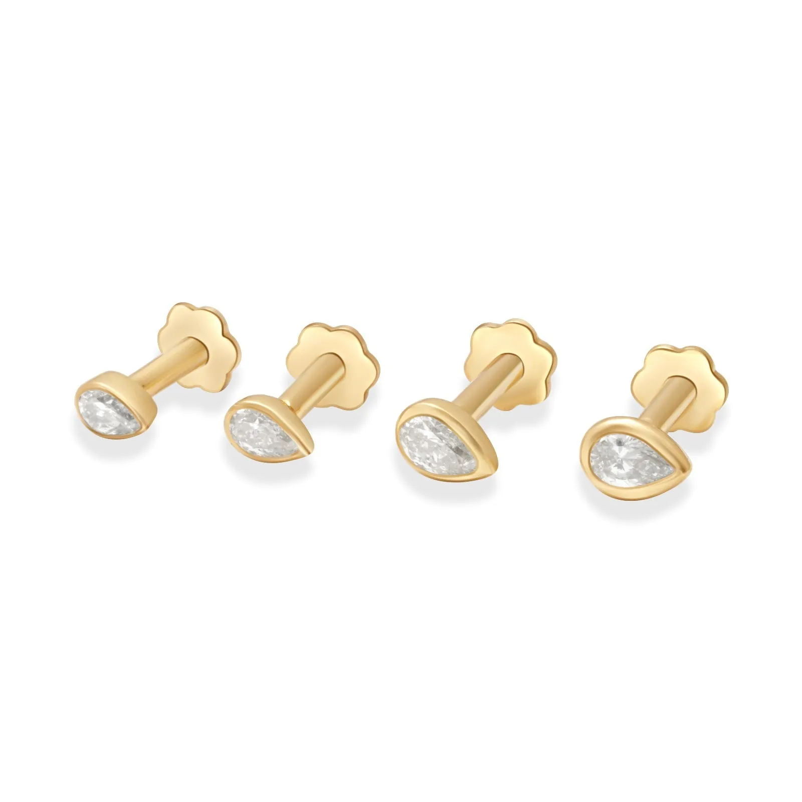 Pear Diamond Bezel Set - Flat Back Stud Earring