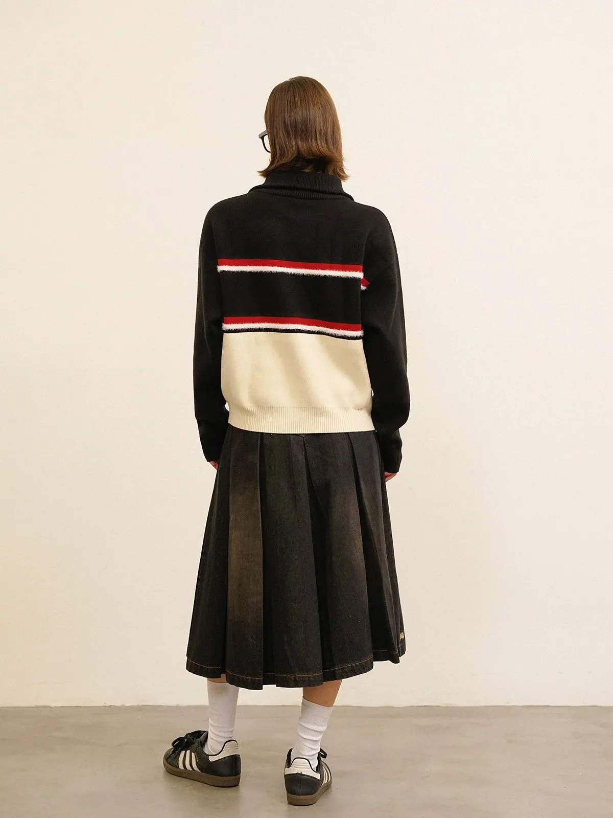 Polo-Neck Retro Half-Zip Retro Line Knit