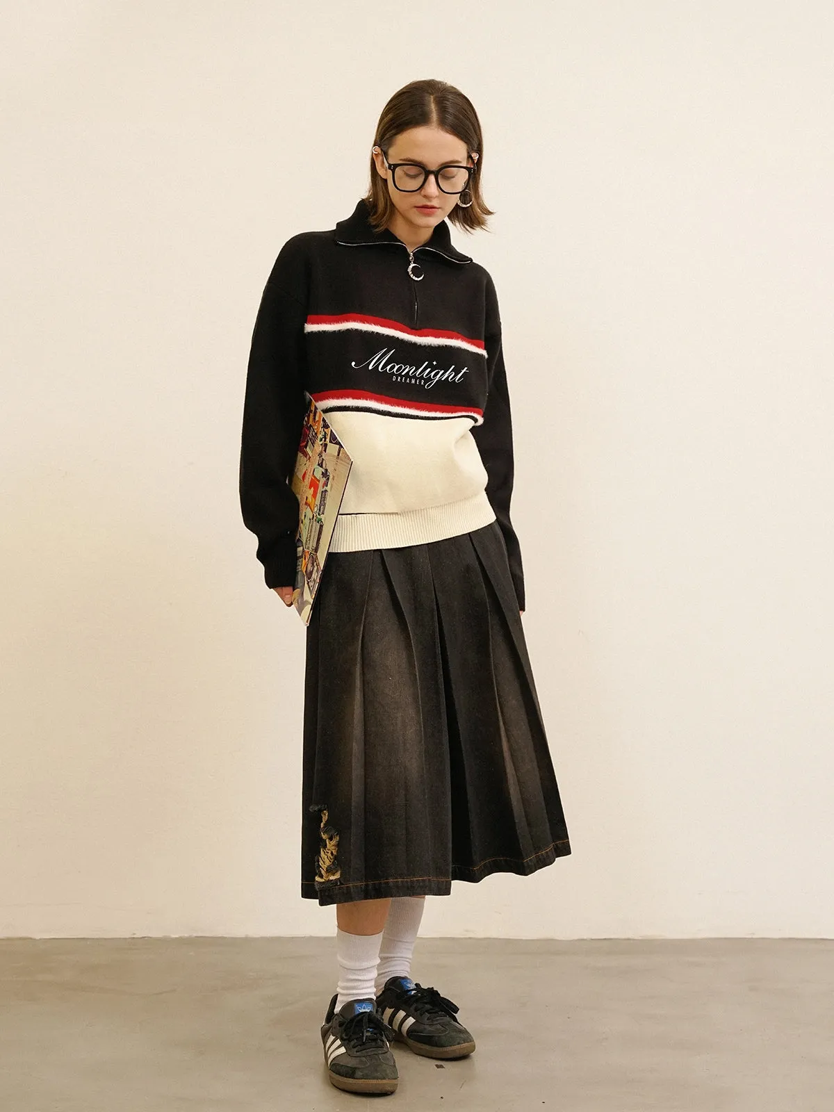 Polo-Neck Retro Half-Zip Retro Line Knit