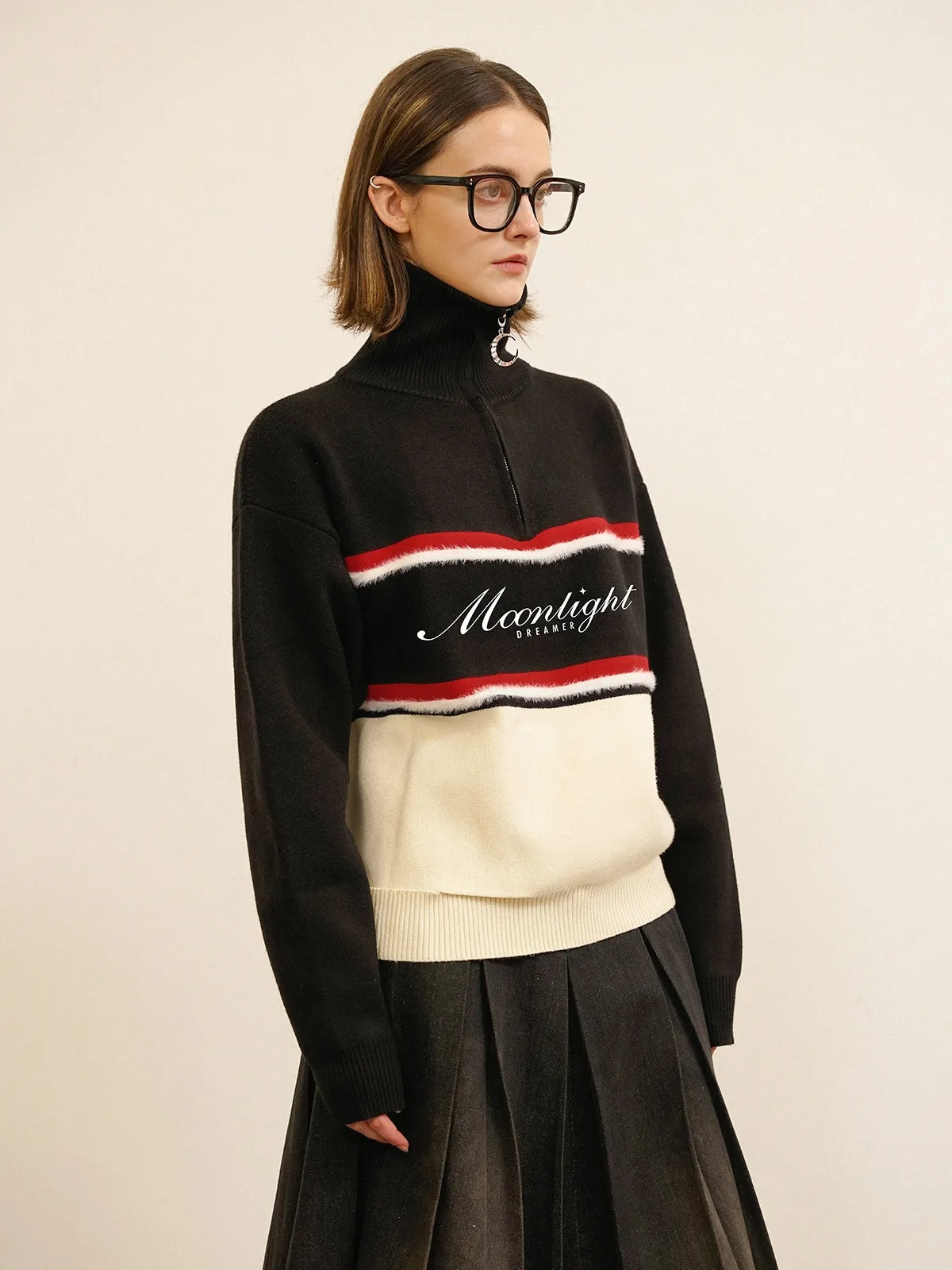 Polo-Neck Retro Half-Zip Retro Line Knit