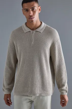 Relaxed Fit 1/4 Zip Funnel Fisherman Knit Sweater