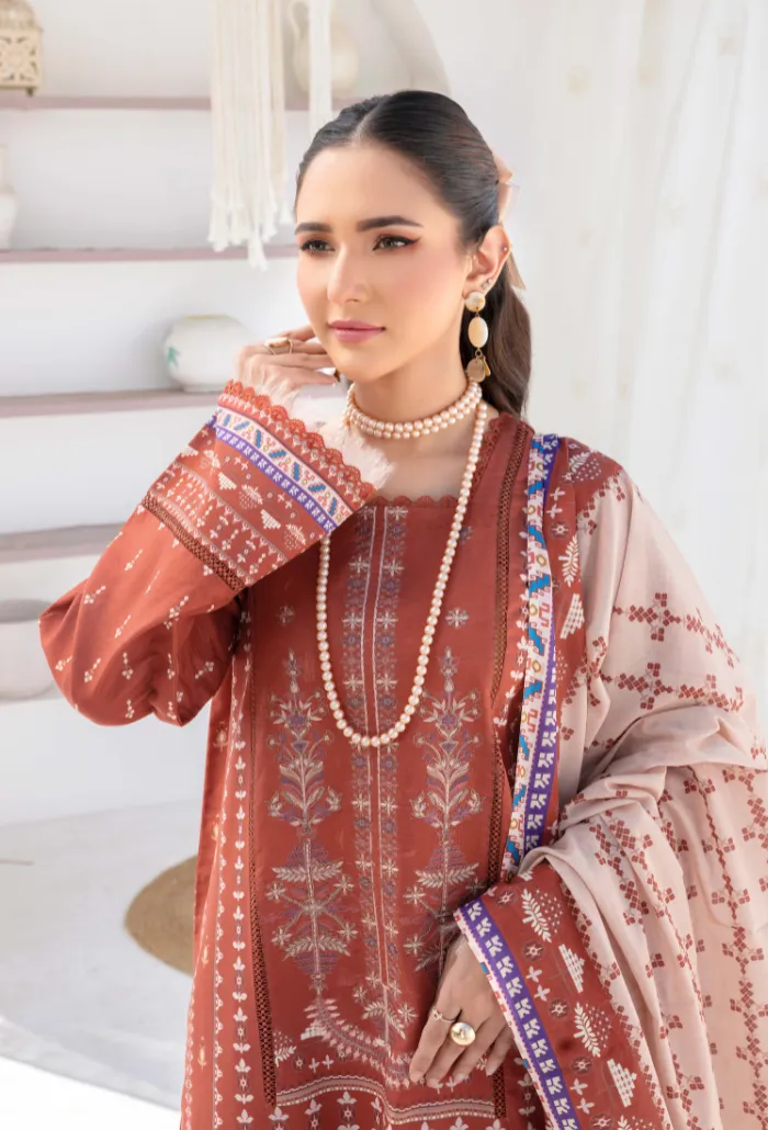 Saira Bano by Humdum Embroidered Lawn Unstitched 3Pc Suit D-03