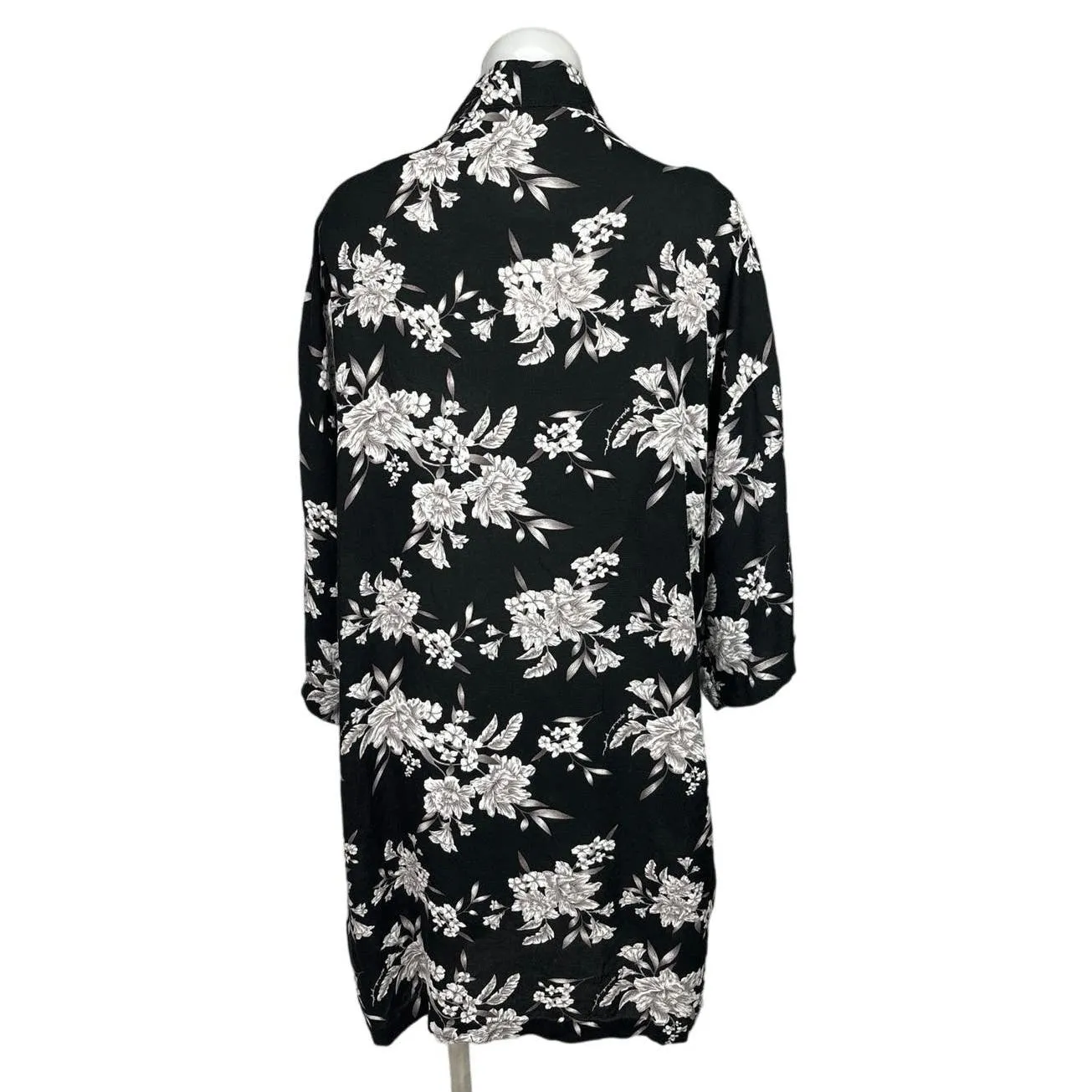 Spiritual Gangster Black Floral Tie Front Kimono Robe Swimwear Cover Up One Size