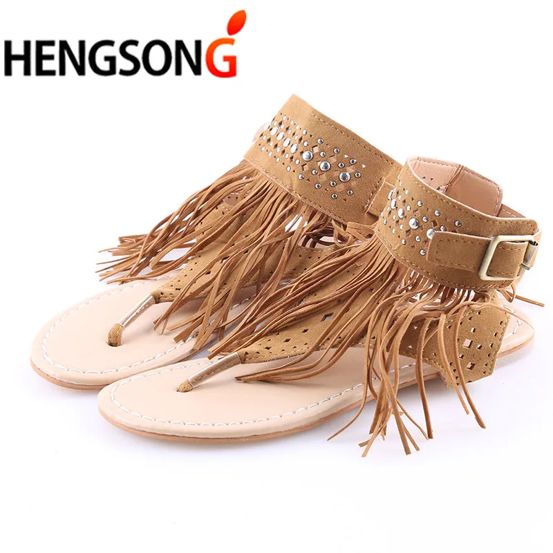 Summer New Bohemia Flat Women Sandals Tassel Woman Flip Flops Vintage Women Shoes Beach 915005