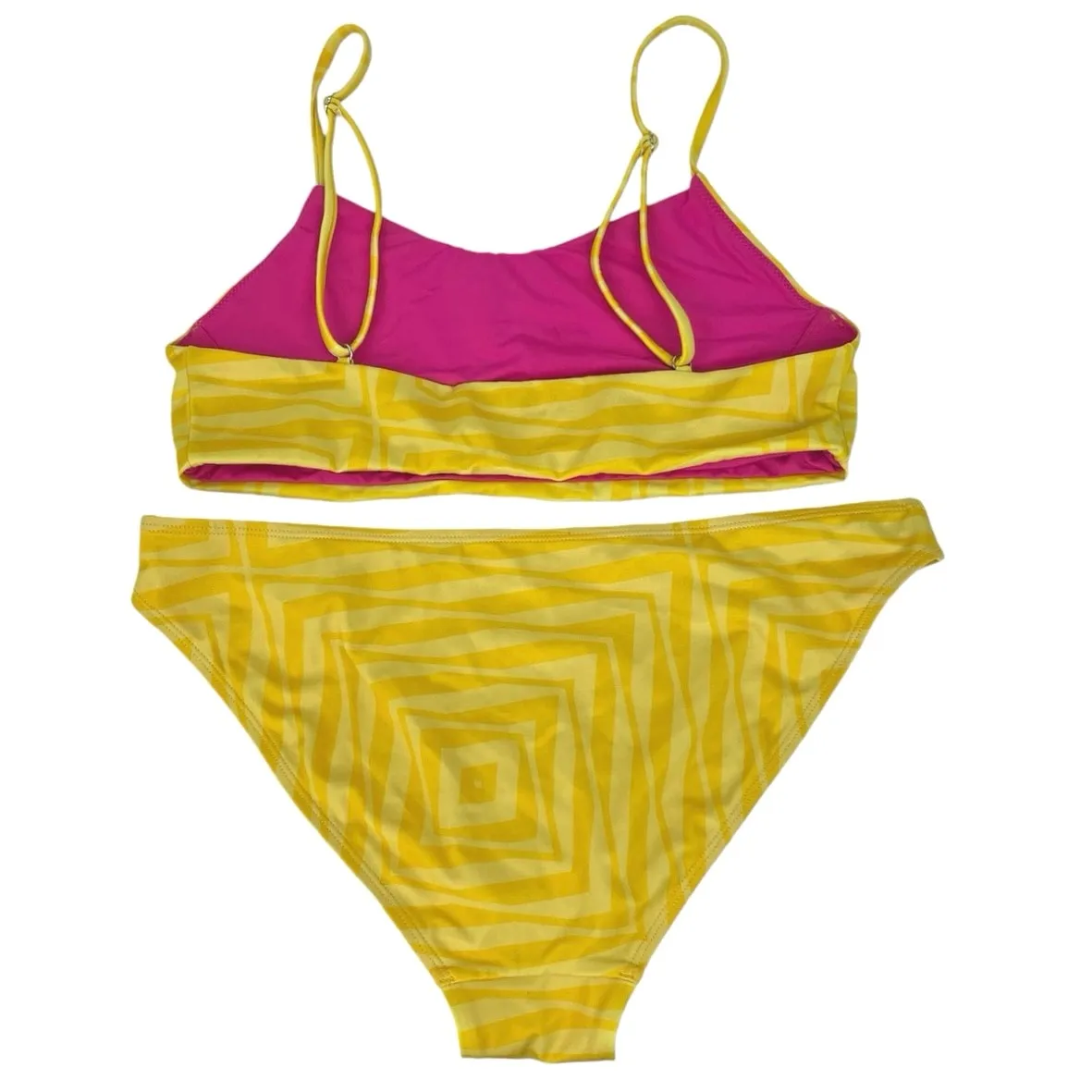 Terez Yellow Electric Geometric Print Pattern Fully Lined Swimwear Bikini Set S