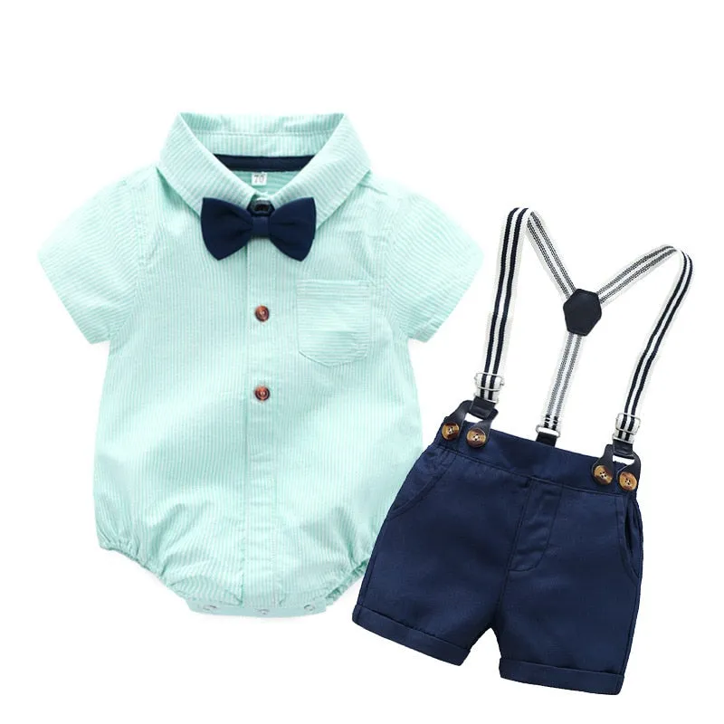 Traje para Niño y Bebe Newborn Baby Boy Gentleman Suit White Shirt with Bow Tie+Romper+Suspenders Shorts 3Pcs Formal Kids Clothe