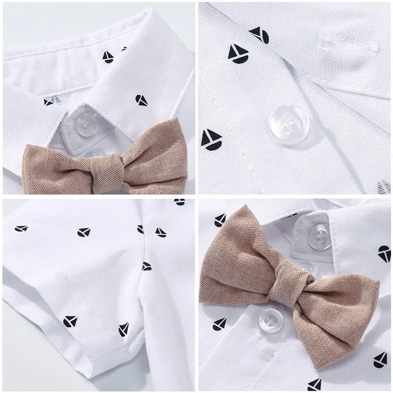 Traje para Niño y Bebe Newborn Baby Boy Gentleman Suit White Shirt with Bow Tie+Romper+Suspenders Shorts 3Pcs Formal Kids Clothe