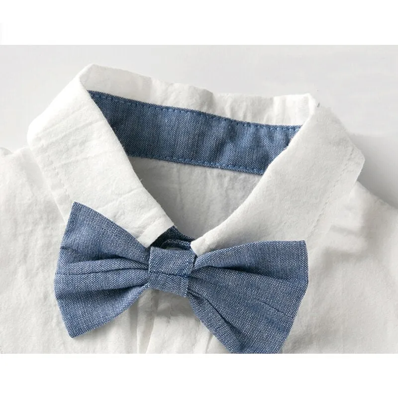 Traje para Niño y Bebe Newborn Baby Boy Gentleman Suit White Shirt with Bow Tie+Romper+Suspenders Shorts 3Pcs Formal Kids Clothe