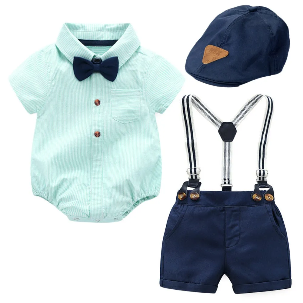 Traje para Niño y Bebe Newborn Baby Boy Gentleman Suit White Shirt with Bow Tie+Romper+Suspenders Shorts 3Pcs Formal Kids Clothe