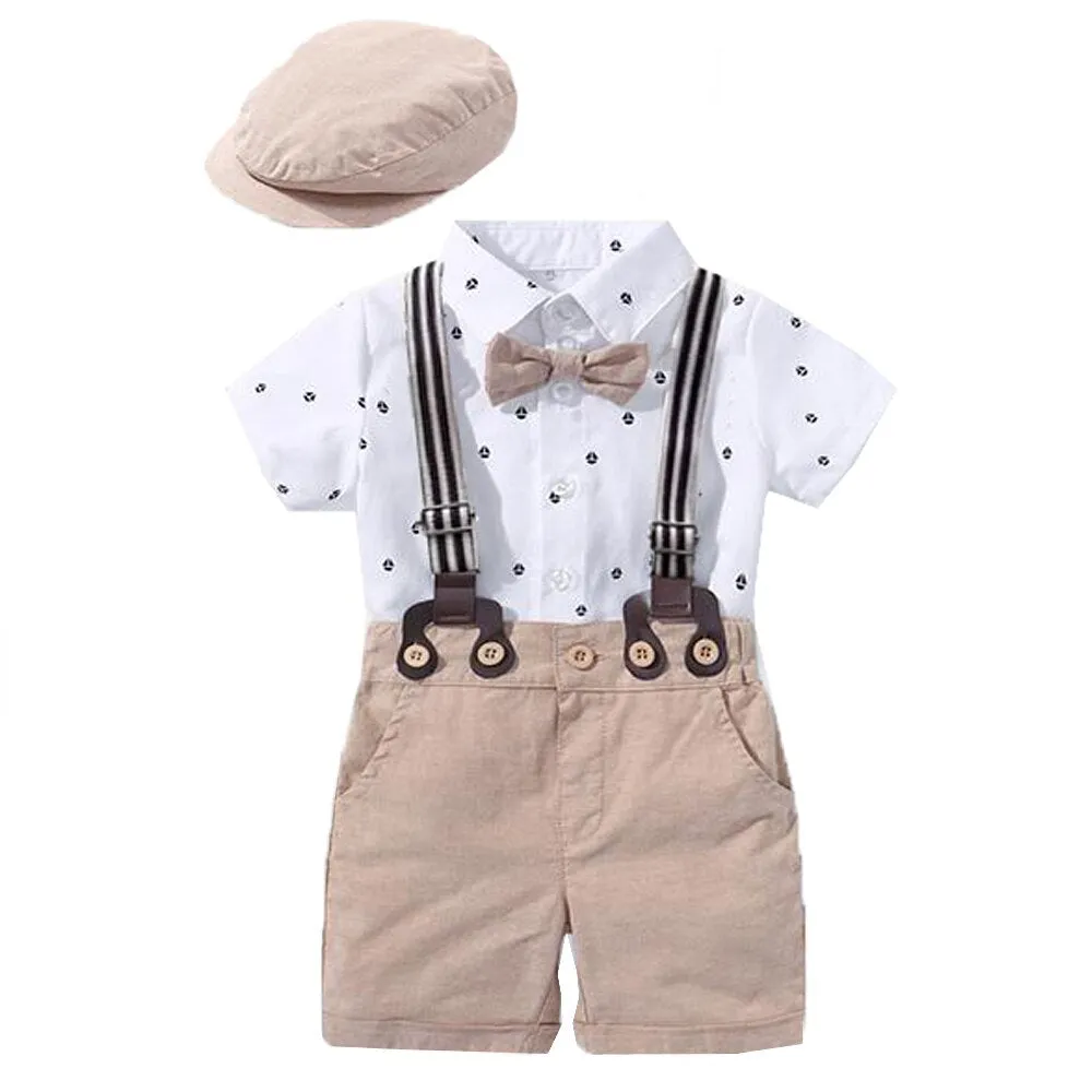 Traje para Niño y Bebe Newborn Baby Boy Gentleman Suit White Shirt with Bow Tie+Romper+Suspenders Shorts 3Pcs Formal Kids Clothe