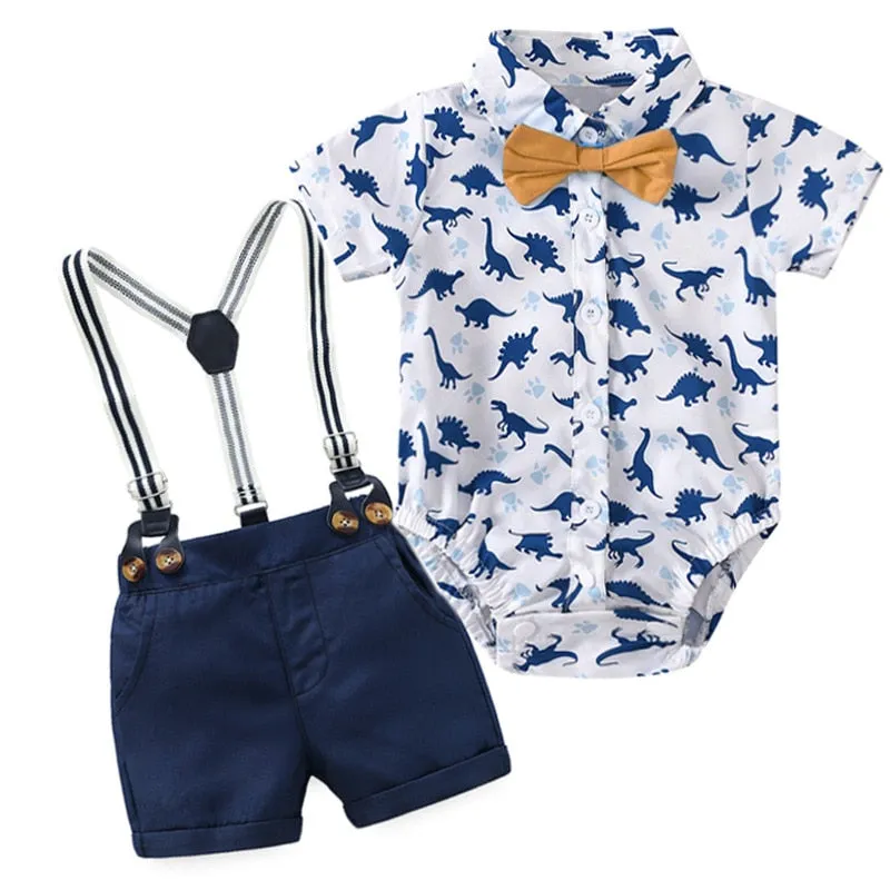 Traje para Niño y Bebe Newborn Baby Boy Gentleman Suit White Shirt with Bow Tie+Romper+Suspenders Shorts 3Pcs Formal Kids Clothe