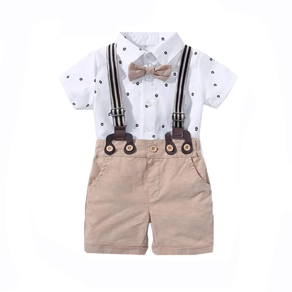 Traje para Niño y Bebe Newborn Baby Boy Gentleman Suit White Shirt with Bow Tie+Romper+Suspenders Shorts 3Pcs Formal Kids Clothe