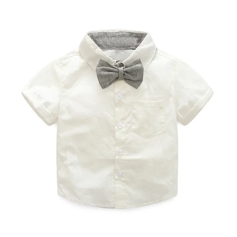 Traje para Niño y Bebe Newborn Baby Boy Gentleman Suit White Shirt with Bow Tie+Romper+Suspenders Shorts 3Pcs Formal Kids Clothe