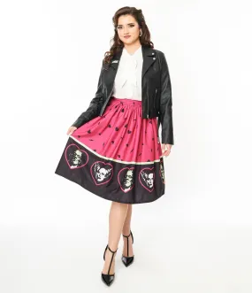 Universal Monsters x Unique Vintage Frankenstein & Bride Of Frankenstein Border Gellar Swing Skirt