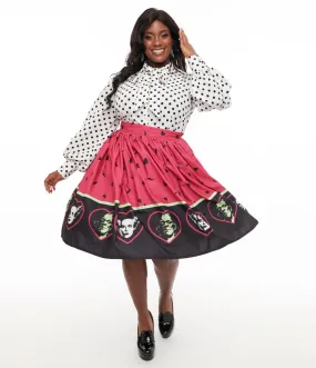 Universal Monsters x Unique Vintage Plus Size Frankenstein & Bride Of Frankenstein Border Gellar Swing Skirt