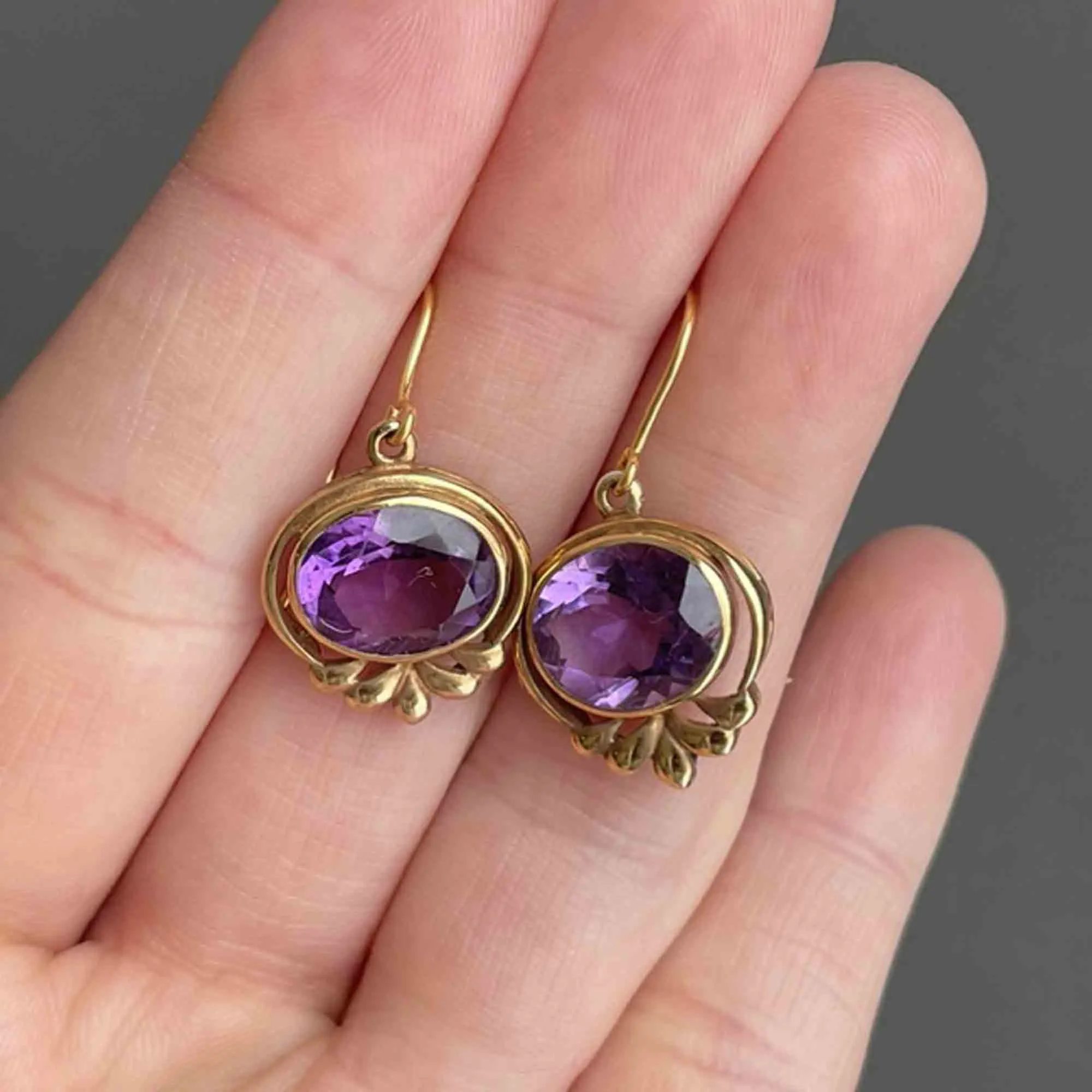 Victorian Style Gold Amethyst Drop Earrings