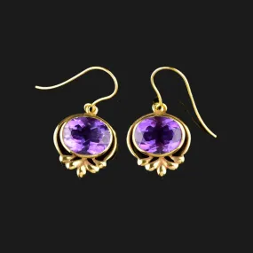 Victorian Style Gold Amethyst Drop Earrings