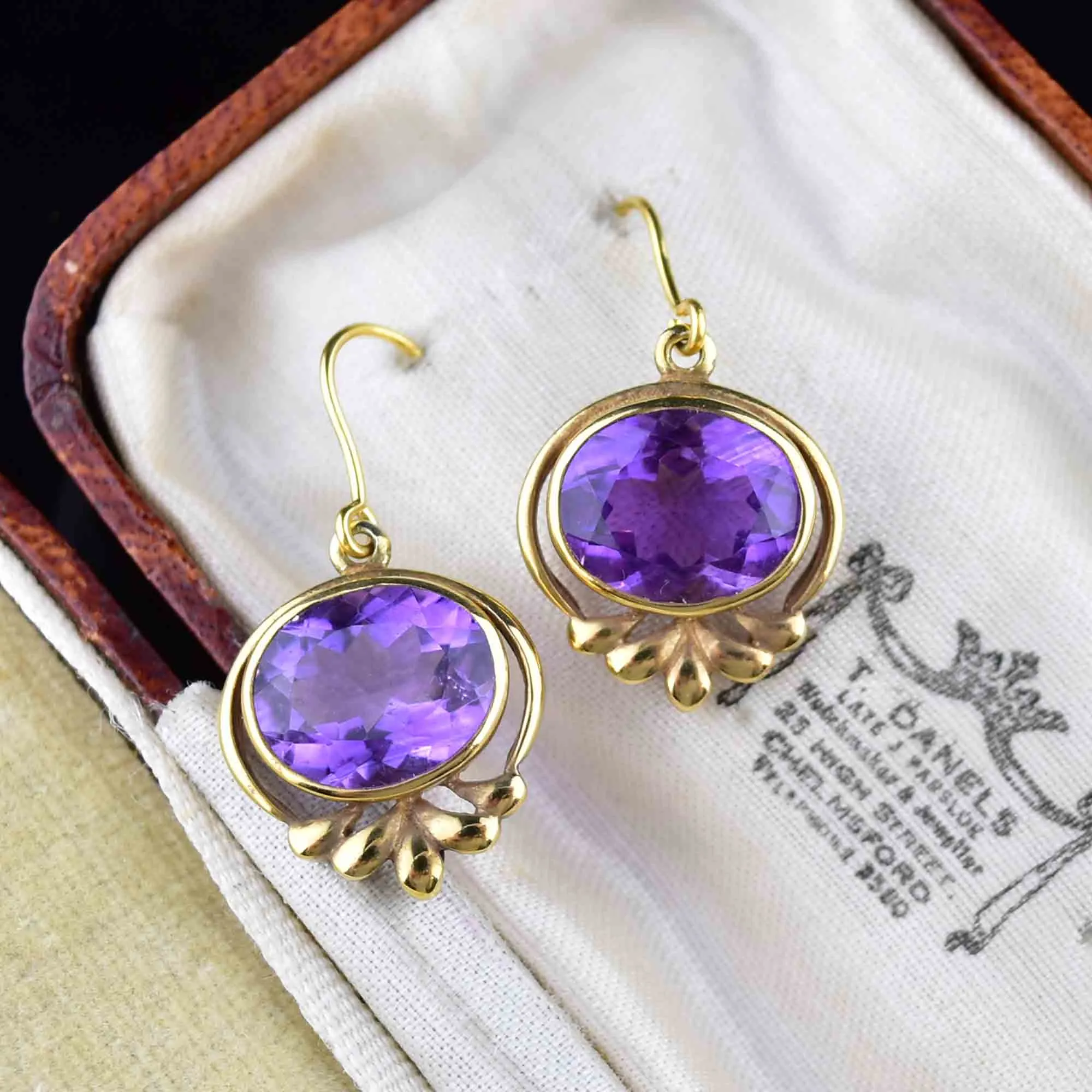 Victorian Style Gold Amethyst Drop Earrings