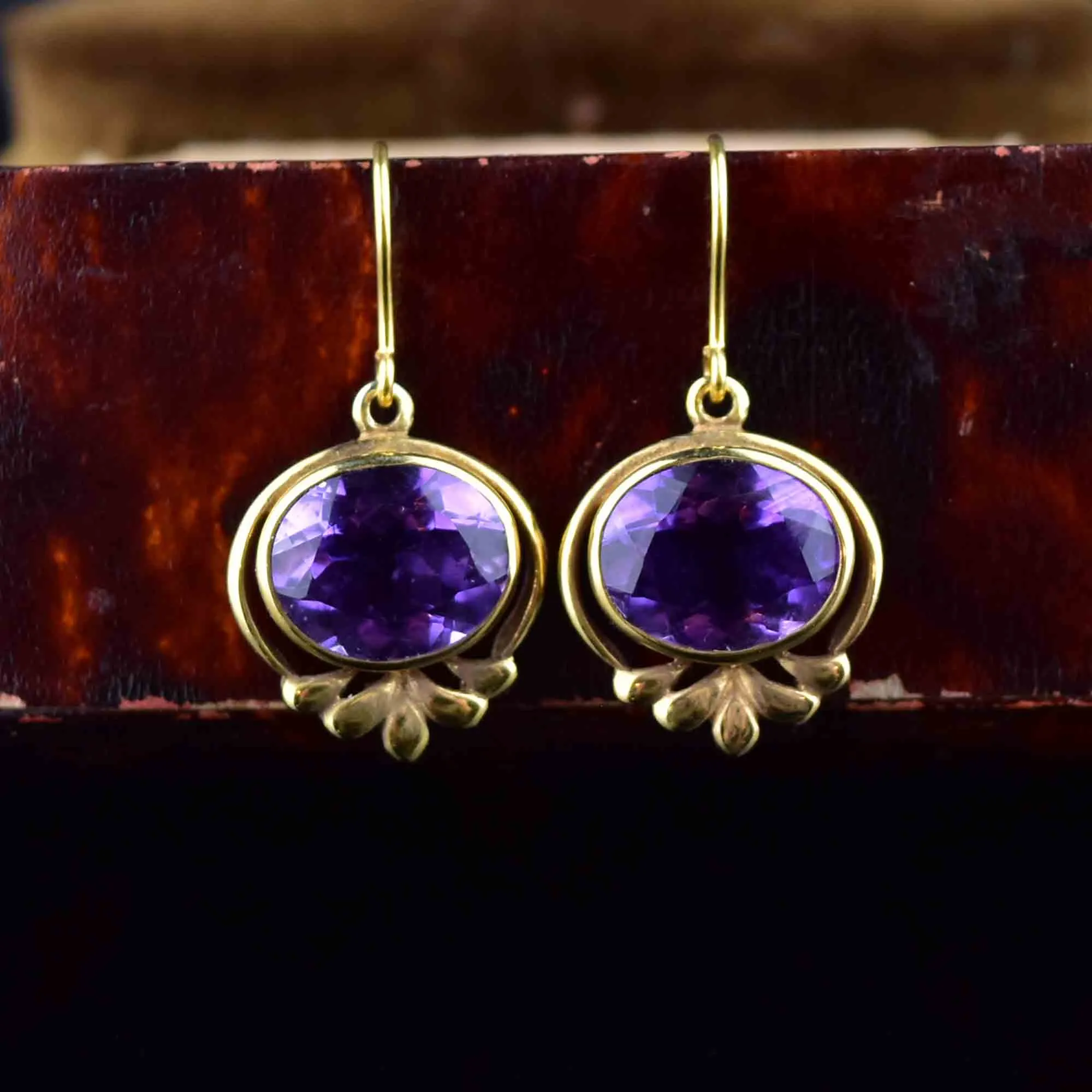 Victorian Style Gold Amethyst Drop Earrings