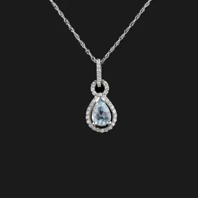 Vintage 10K White Gold Diamond Blue Topaz Pendant Necklace