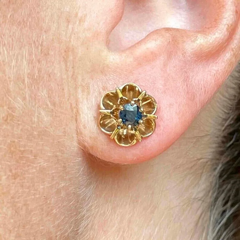 Vintage 14K Gold Buttercup Sapphire Stud Earrings