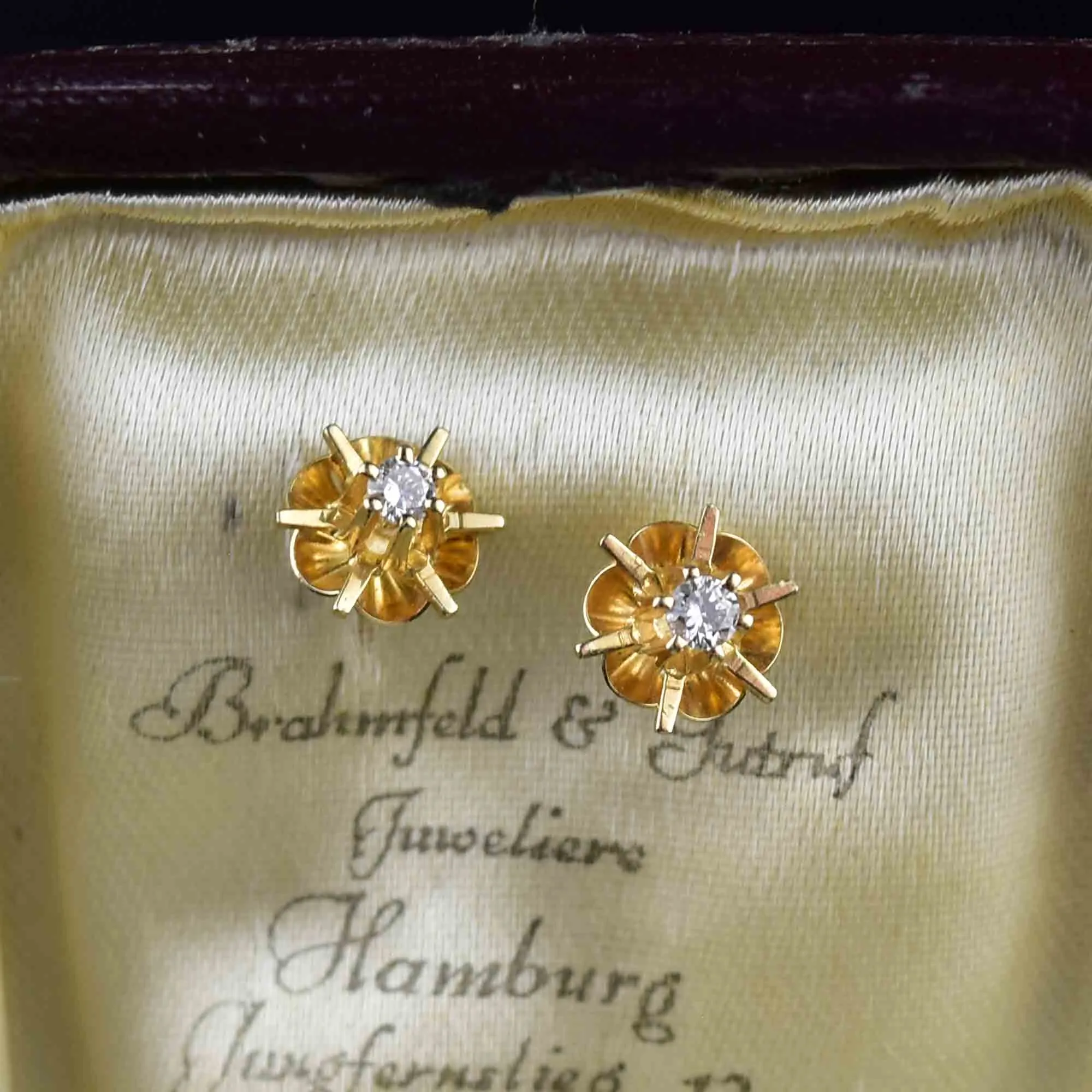 Vintage 14K Gold Diamond Buttercup Stud Earrings