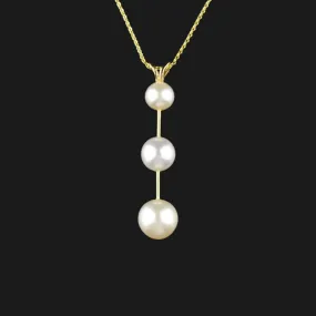 Vintage 14K Gold Pearl Bar Pendant Necklace