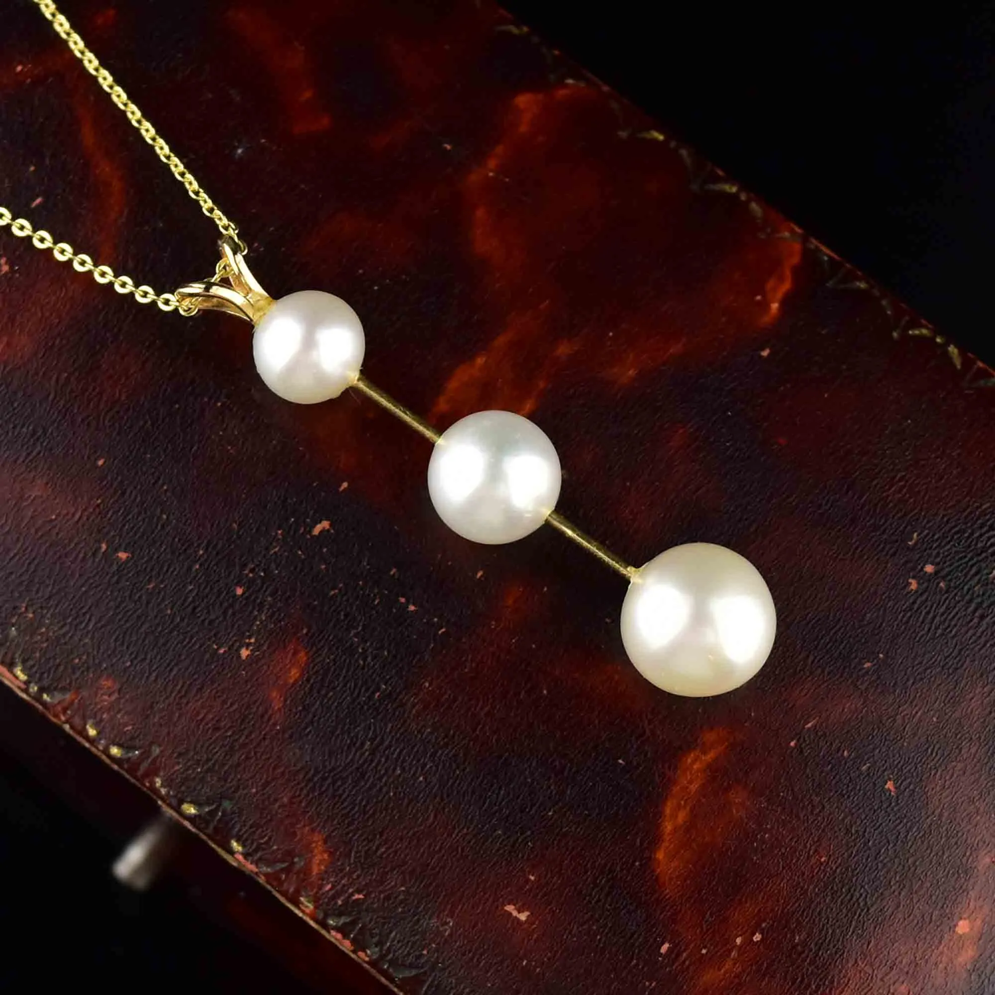 Vintage 14K Gold Pearl Bar Pendant Necklace