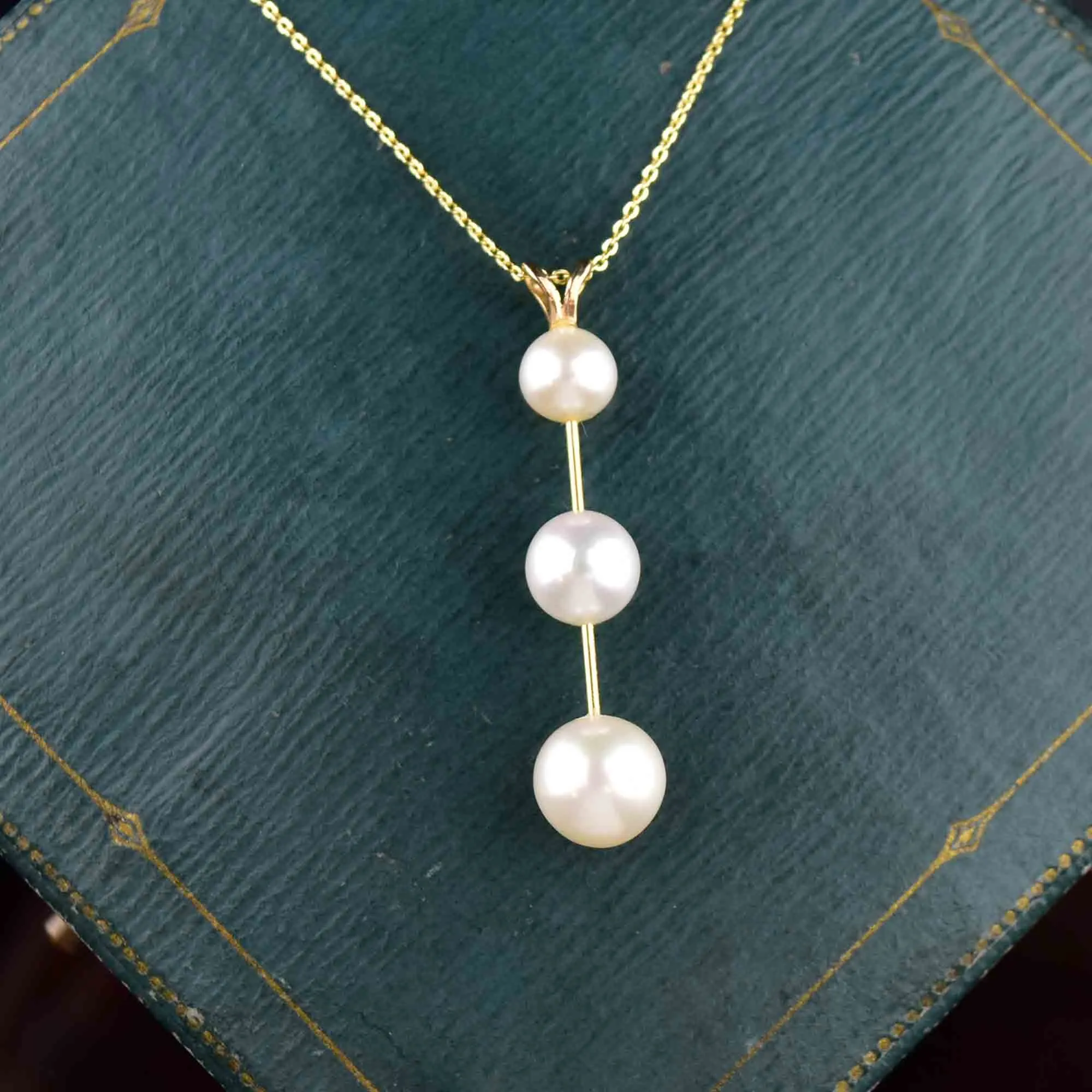 Vintage 14K Gold Pearl Bar Pendant Necklace