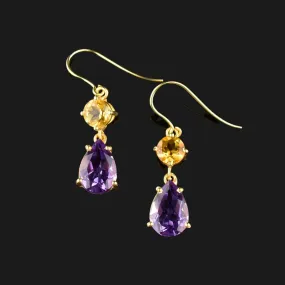 Vintage Amethyst Citrine Gold Teardrop Earrings